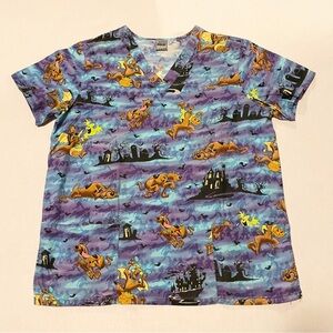 Vtg 1997 Scooby-Doo Halloween Scrub Top Haunted House Bats Cartoon Network